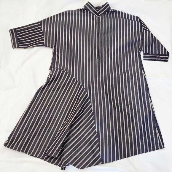 AKRIS PUNTO Womens Striped Asymmetric Insert Shirtdress Dress Charcoal 14 - Picture 7 of 12